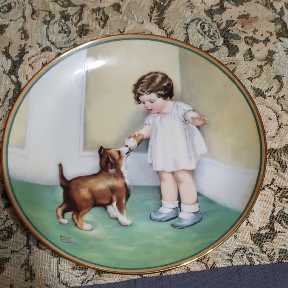 Decorative Plate with Child and Dog Scene